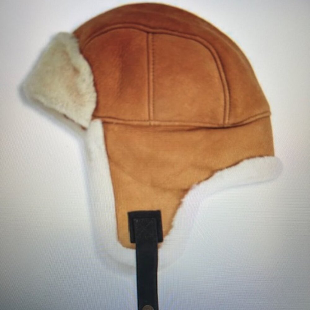 UGG Chestnut Brown Snap Button Closure Shearling Trapper Hat